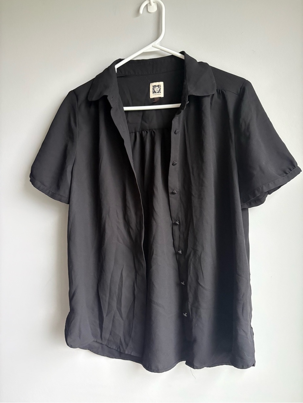 Anne Klein Black Short-Sleeve Button-Front Shirt Blouse